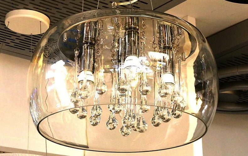 Elegant 6-Light Crystal Chandelier with Modern Glass Shade