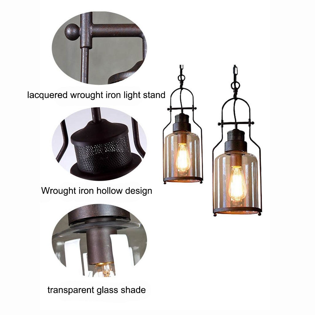 Vintage Industrial Iron and Glass 1-Light Pendant Lamp