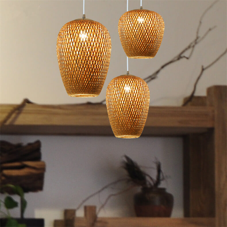 Premium Bamboo Weaving 1-Light Pendant Lamp - Rustic Design