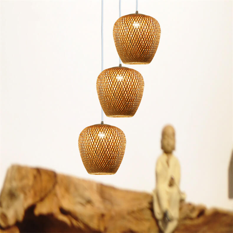 Premium Bamboo Weaving 1-Light Pendant Lamp - Rustic Design