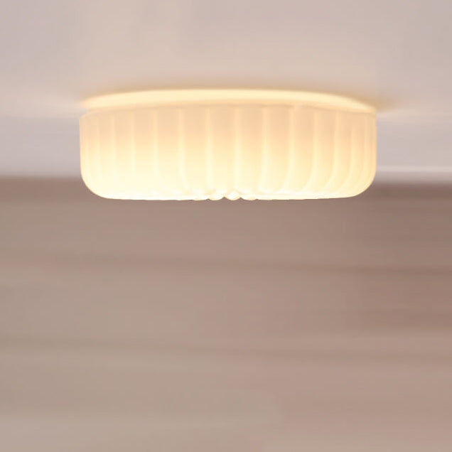 Minimalist Cream Textured Glass Round LED Ceiling Light