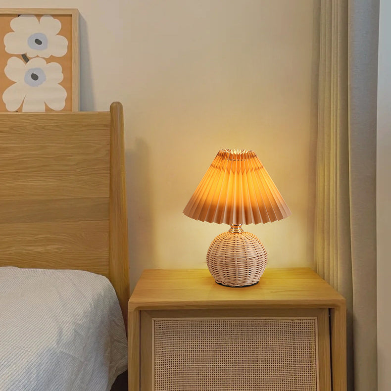 Nordic Rattan Pleated LED Table Lamp for Bedroom