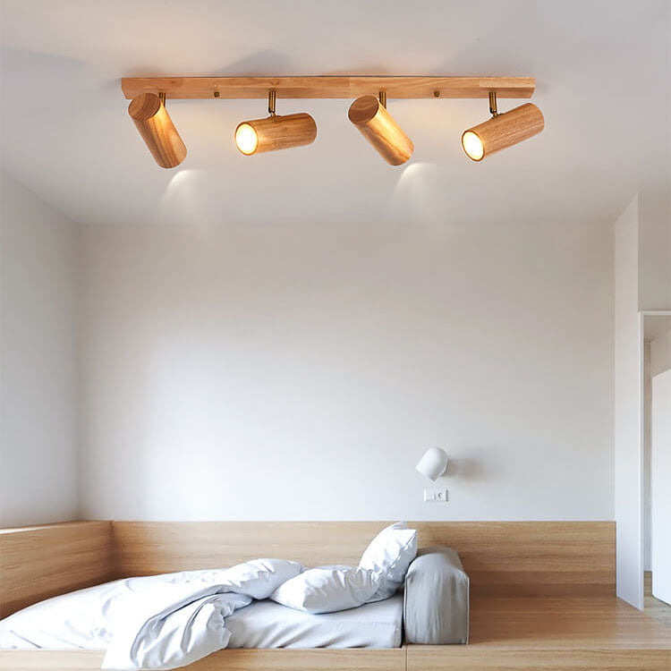 Japanese Minimalist Solid Wood Flush Mount Ceiling Light - Available in 1, 3, or 4 Lights