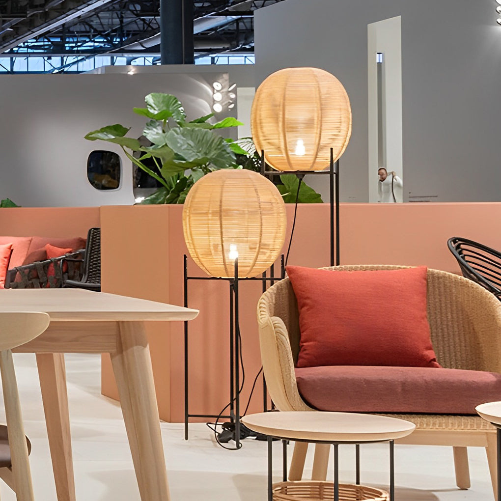 Boho Rattan and Metal Accent Floor Lamp