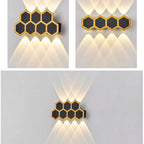 Premium Hexagonal Black and Gold LED Outdoor Wall Sconce