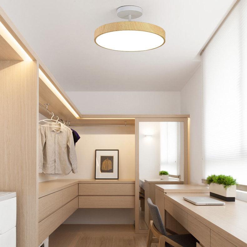 Minimalist Japanese Wood Grain Round LED Semi-Flush Mount