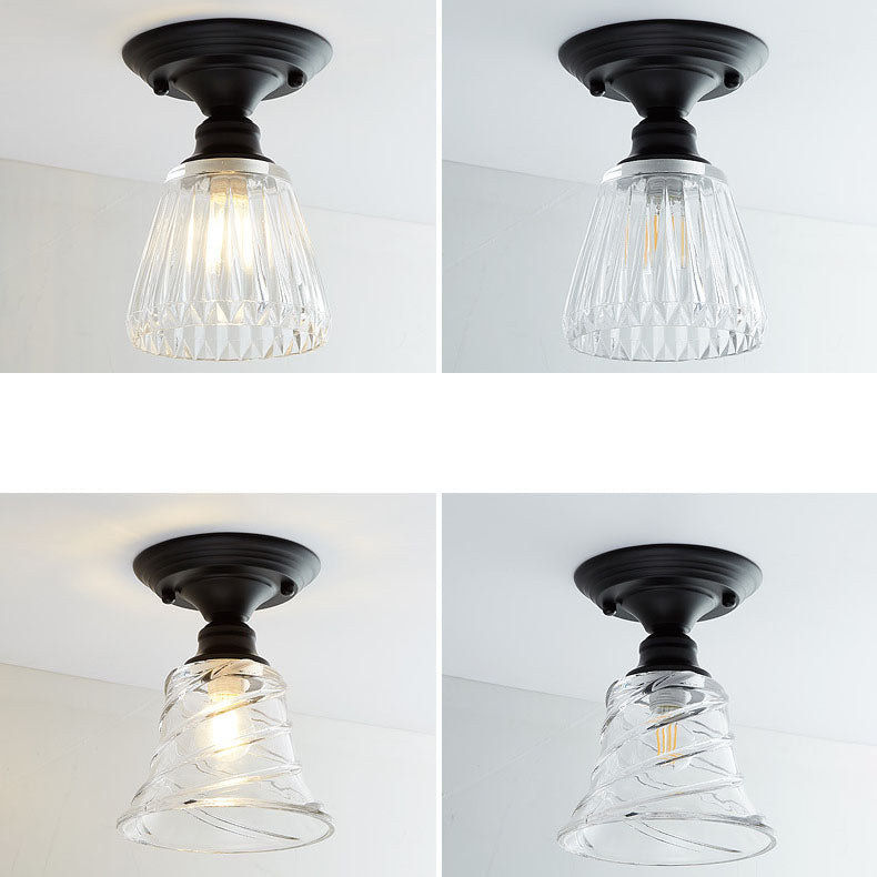 Nordic Vintage Floral Round Semi-Flush Mount Ceiling Light