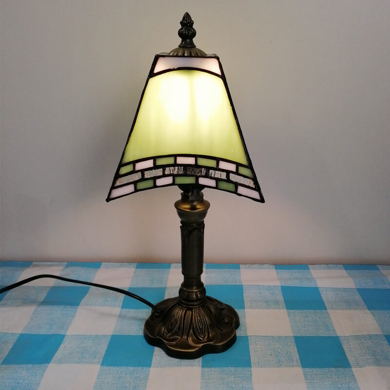 Vintage European Tiffany Square Stained Glass Table Lamp - 1 Light