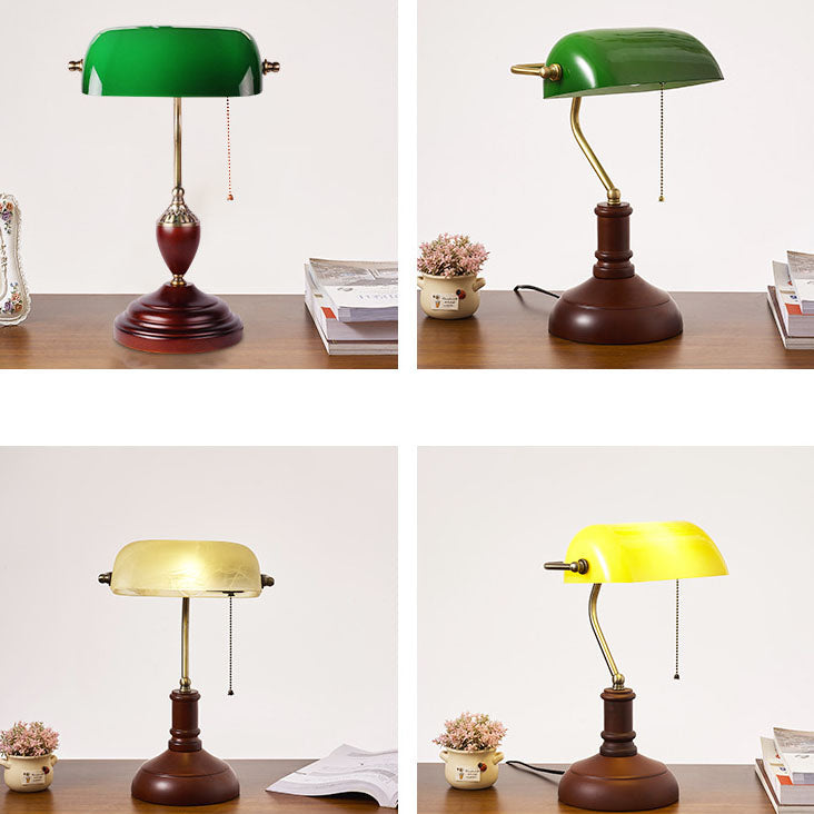 Vintage Solid Wood Glass Table Lamp with Zipper Shade - 1 Light