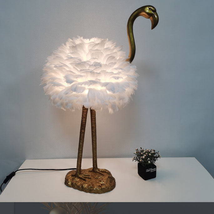 Nordic Goose Feather Flamingo Table Lamp - 1-Light Design for Bedside