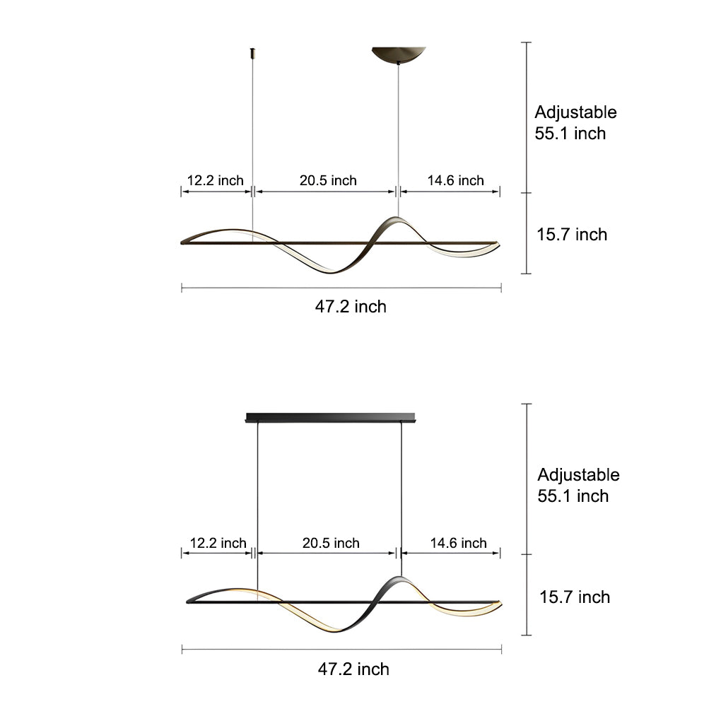 Modern Minimalist LED Copper Chandelier with Wave Design for Dining Rooms