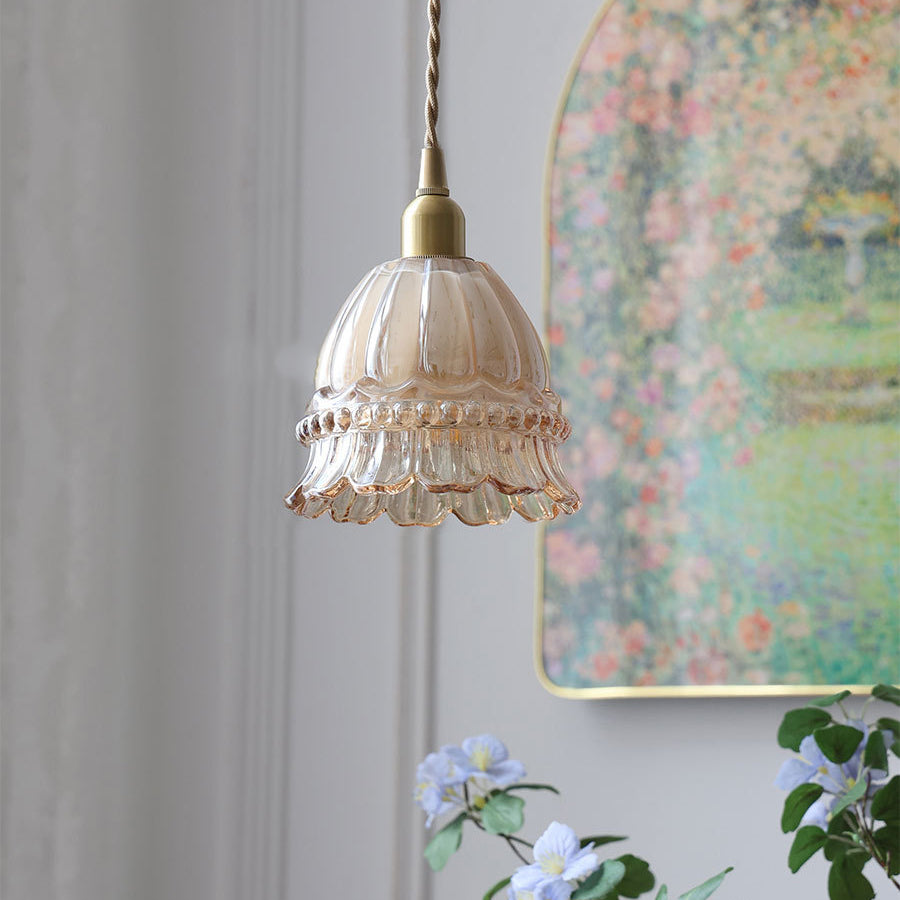 French Walnut Jellyfish Glass Pendant Light - 1-Light Fixture for Living Room