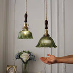 Copper & Walnut Glass Pendant Light