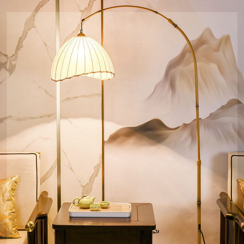 Vintage Marble Fishing Imitation Bamboo Floor Lamp - 1-Light Design