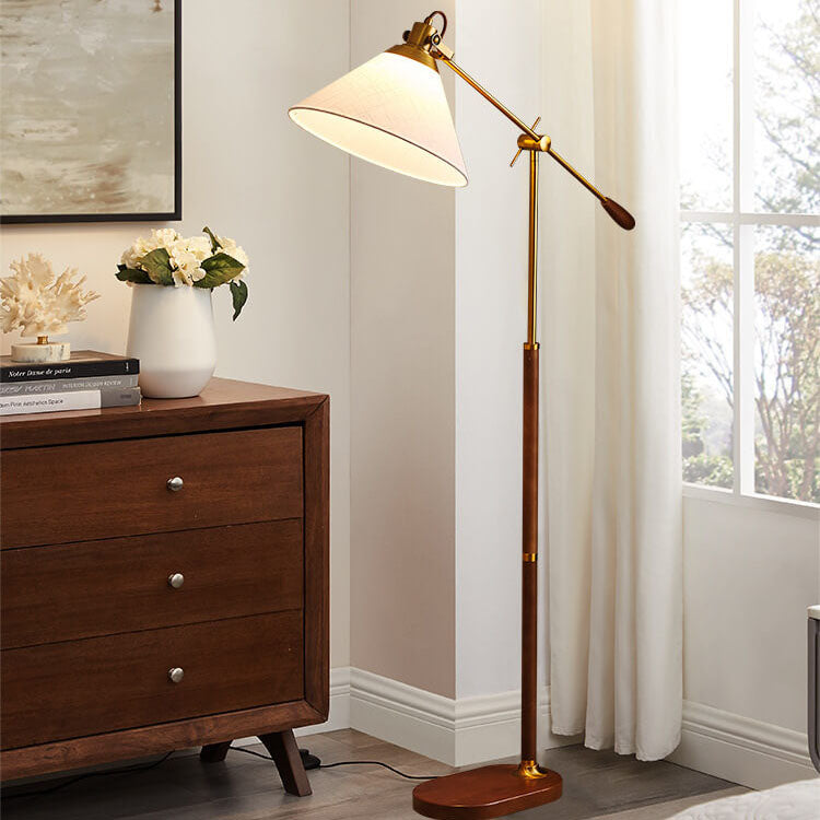 Nordic Vintage 1-Light Floor Lamp with Fabric Shade and Wood Base