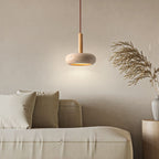 Japanese Round Yellow Travertine LED Pendant Light for Bedroom