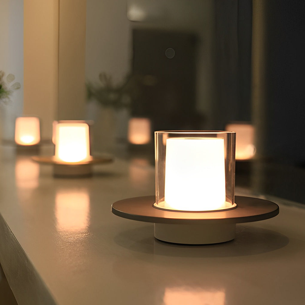 Stylish Cordless Cylinder Candle Lamp with Dish Base