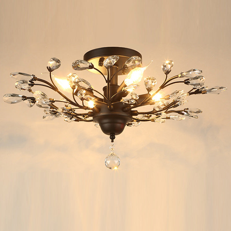 European Style Iron and Crystal Semi-Flush Mount Ceiling Light - 4/5/6 Lights for Living Room