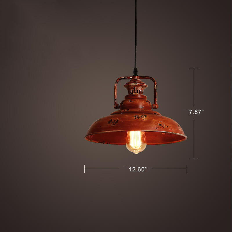 Vintage Red Rust Single Dome Pendant Light