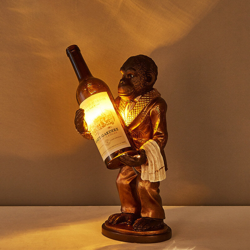 Vintage Monkey Resin Table Lamp with Wine Bottle Design - 1-Light Decor