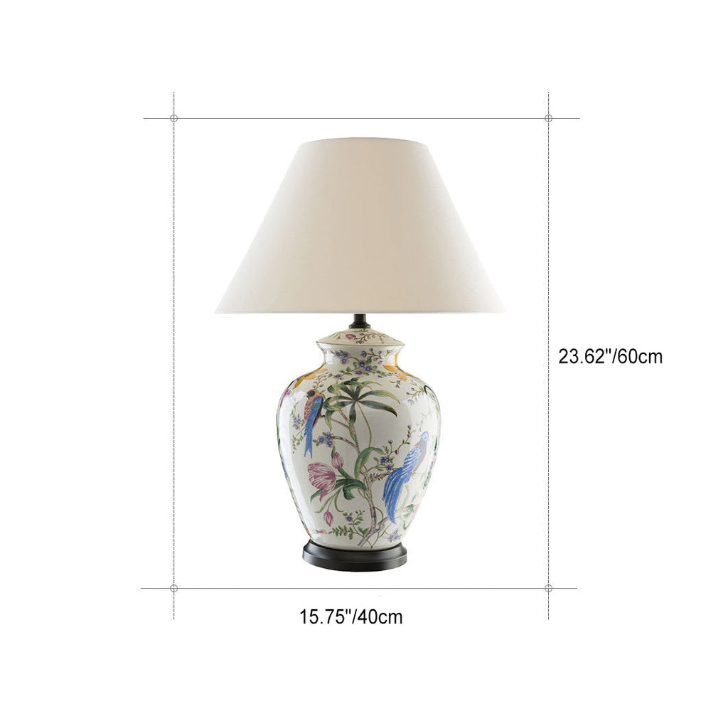 Premium Retro Ceramic Flower and Bird Table Lamp - 1 Light