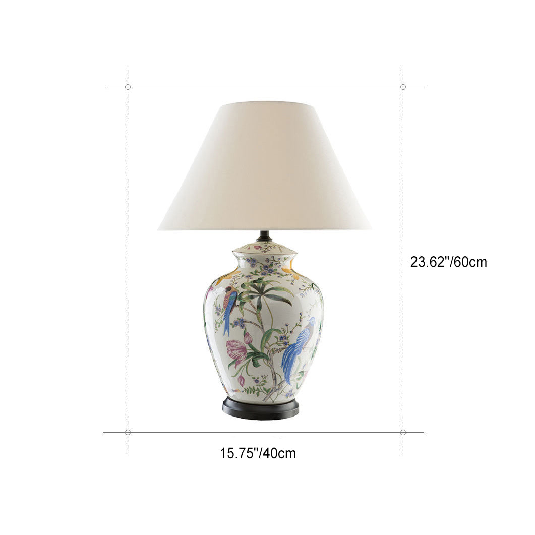 Premium Retro Ceramic Flower and Bird Table Lamp - 1 Light