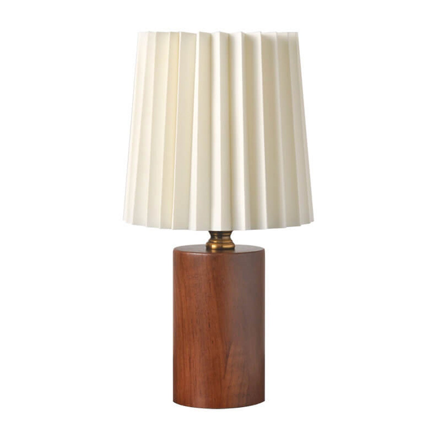 Vintage Korean Solid Wood Base Pleated Column Table Lamp - 1 Light