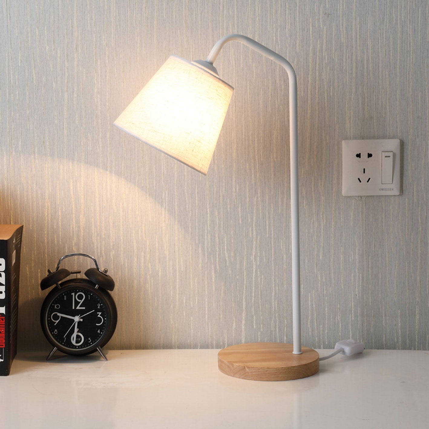 Minimalist Cone Linen Shade Table Lamp with Wood Base - 1-Light Design