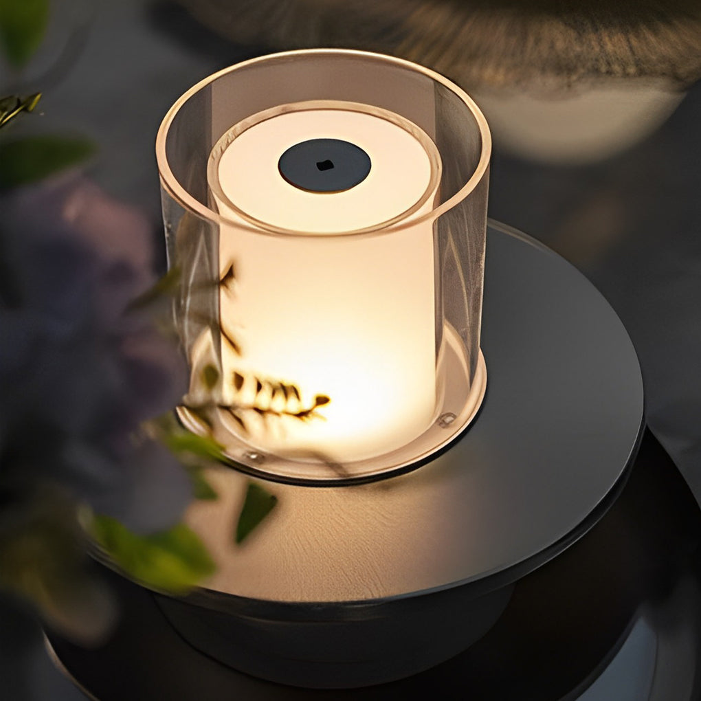 Stylish Cordless Cylinder Candle Lamp with Dish Base