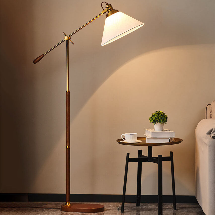 Nordic Vintage 1-Light Floor Lamp with Fabric Shade and Wood Base
