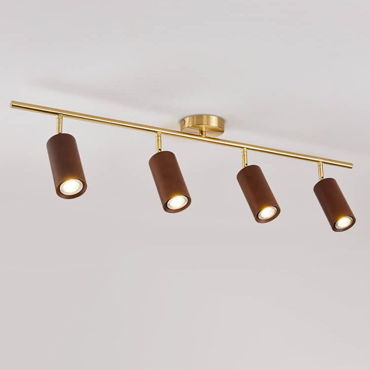 Nordic Minimalist Walnut Wood LED Linear Track Ceiling