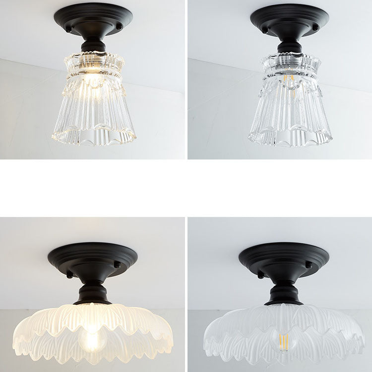 Nordic Vintage Floral Round Semi-Flush Mount Ceiling Light