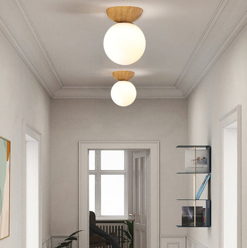 Contemporary Glass and Iron Orb 1-Light Semi-Flush Mount