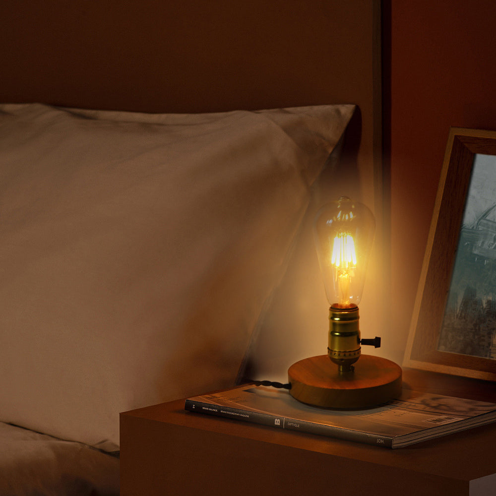 Vintage Glass Table Lamp with Solid Wood Base - 1-Light Design for Bedroom
