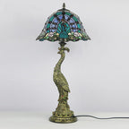 Vintage Tiffany Peacock Glass Dome Table Lamp - 1-Light