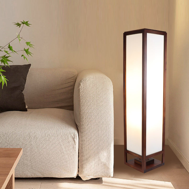 Premium Rectangular Parchment Wood Floor Lamp - 1-Light Design for Entertainment Spaces