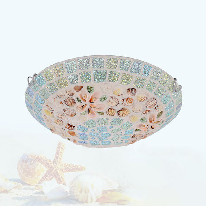 Tiffany Mosaic Shells 1-Light Flush Mount Ceiling Light