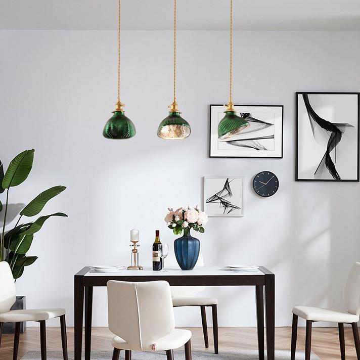 Nordic Vintage Green Brass Glass Island Chandelier - 1, 2, or 3 Lights