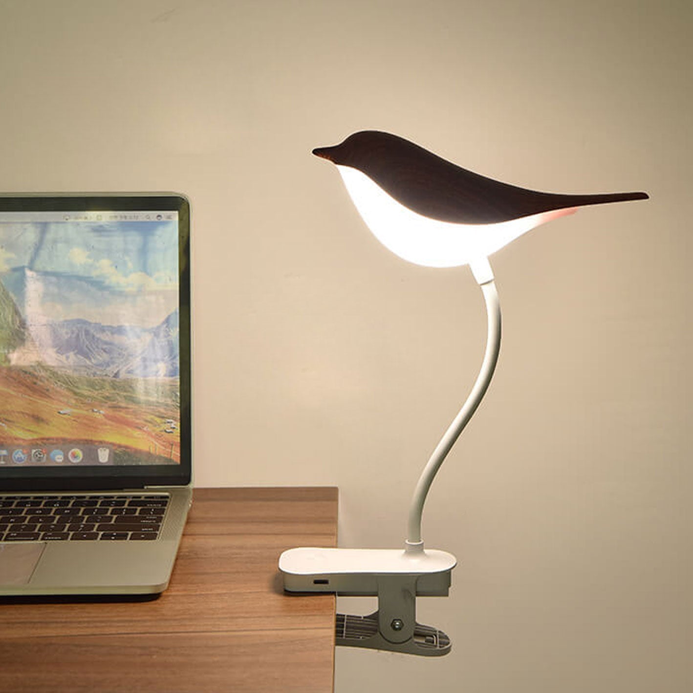 Nordic Bird Clip LED Night Light - USB Rechargeable Table Lamp