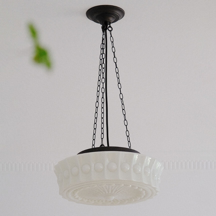Vintage White Jade Glass Round Drum LED Ceiling Light