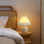 Nordic Rattan Pleated LED Table Lamp for Bedroom
