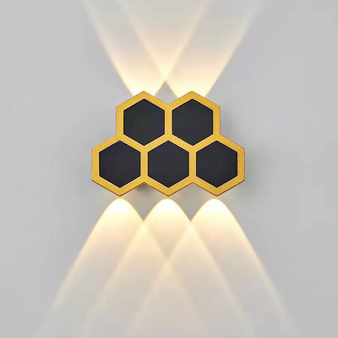 Premium Hexagonal Black and Gold LED Outdoor Wall Sconce