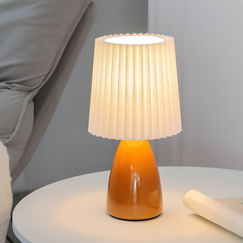12-Inch Dimmable Glass Table Lamp with Pleated Shade