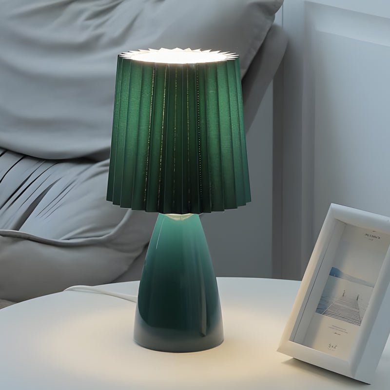 12-Inch Dimmable Glass Table Lamp with Pleated Shade