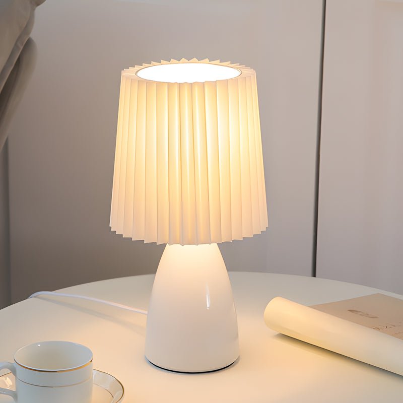 12-Inch Dimmable Glass Table Lamp with Pleated Shade