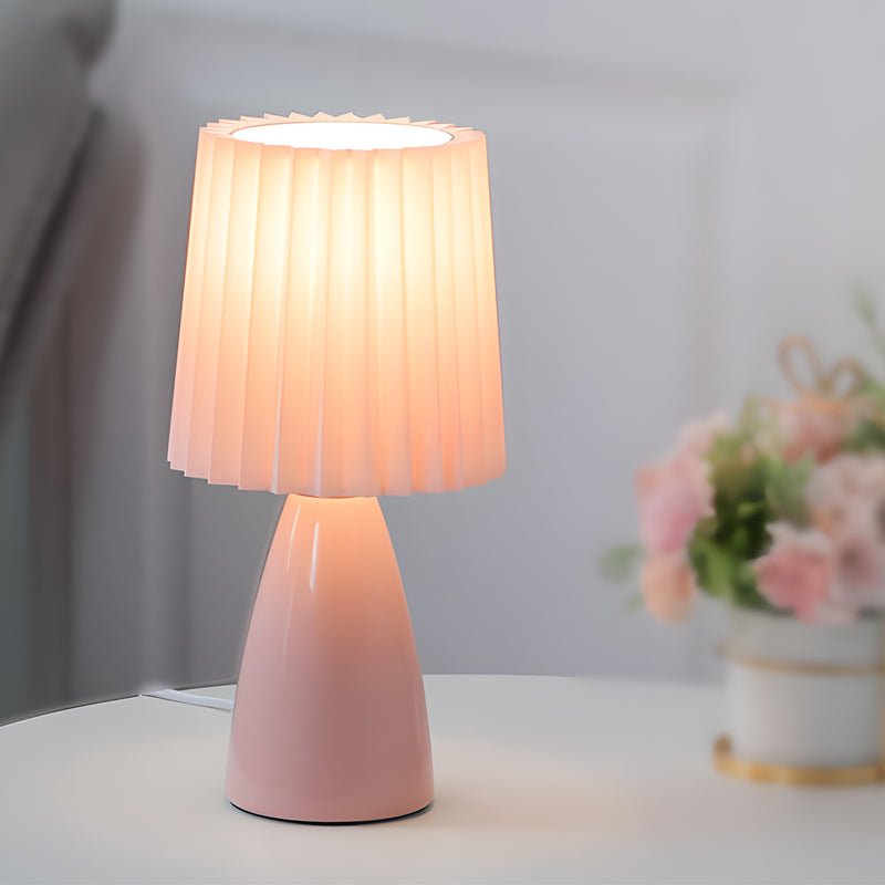 12-Inch Dimmable Glass Table Lamp with Pleated Shade