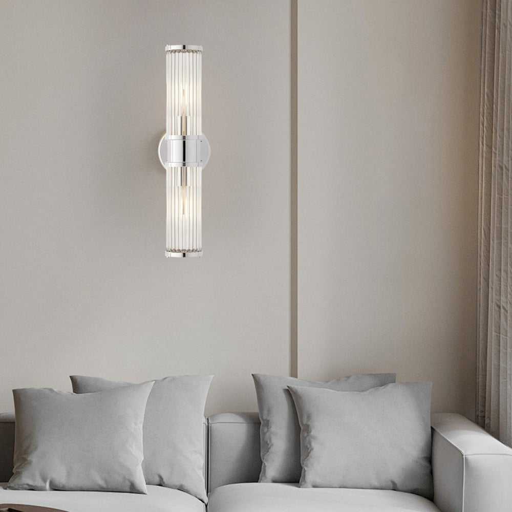 Contemporary Chrome and Gold Wall Sconce with Clear Glass Cylinder Shade