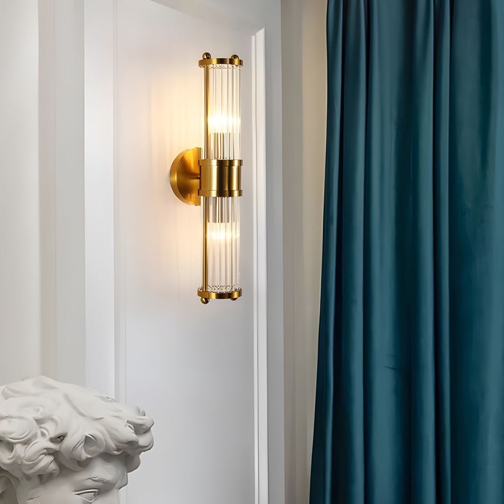 Contemporary Chrome and Gold Wall Sconce with Clear Glass Cylinder Shade