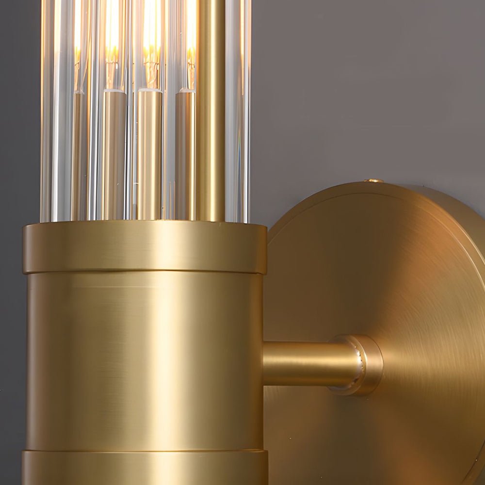 Contemporary Chrome and Gold Wall Sconce with Clear Glass Cylinder Shade