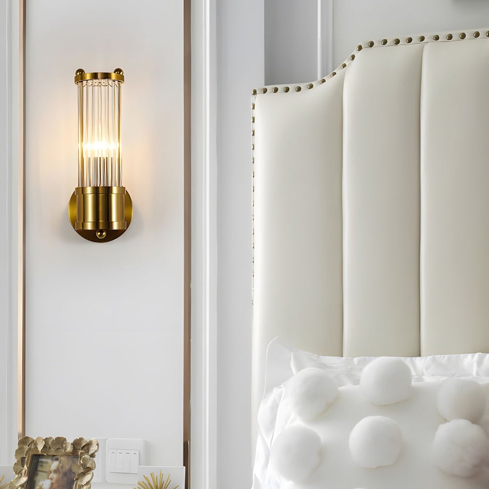 Contemporary Chrome and Gold Wall Sconce with Clear Glass Cylinder Shade